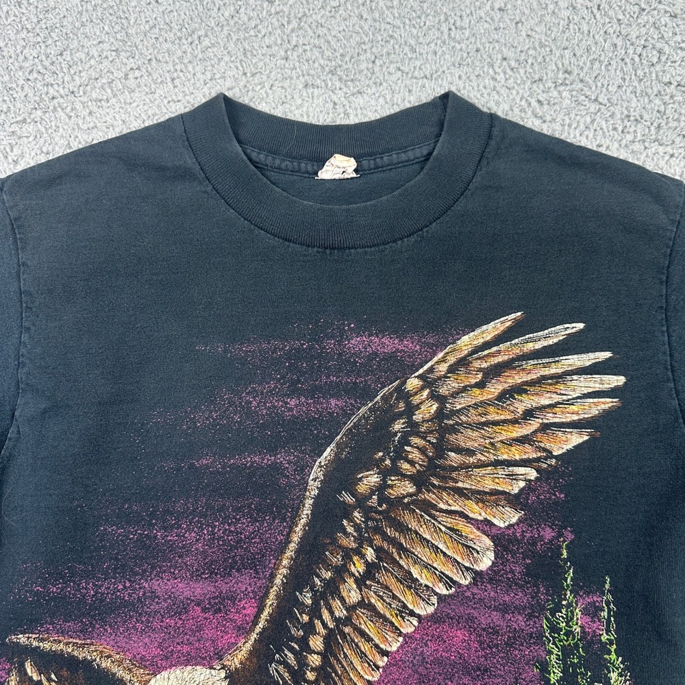 VTG Bald Eagle 80s Single Stitch Crewneck T-Shirt Mens Medium Black Made In USA - Picture 4 of 10